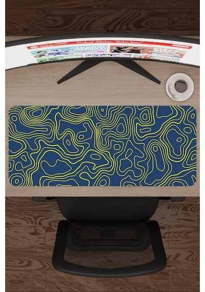 Sarı Lacivert 70x30 Xl Taraftar Gaming Oyuncu Mouse Pad Kaymaz Taban Büyük Fare Altlığı Topography