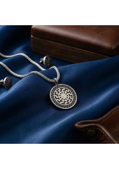 925 Ayar Gümüş Ancient Sun Circle Kolye Antik Güneş Tekerleği Sembolü Minimalist Yuvarlak Kolye Ucu, Erkek Kadın Silver Amulet Kolye 2.5 Cm Gümüş