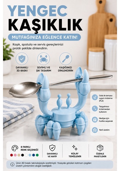 3d Baskı Yengeç Kaşıklık Mutfak Tezgahı Kaşık Dinlendirme Aparatı