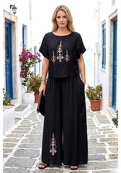 Veraura Lifestyle Siyah Etnik Nakışlı İkili Takım Veraura Lifestyle Siyah Etnik Nakışlı İkili Takım