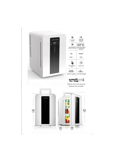 22 Lt Taşınabilir Soğutma&ısıtma Özellikli Led Ekran & Derece Ayarlı, Ev Ve Araç Oto Tipi Buzdolabı