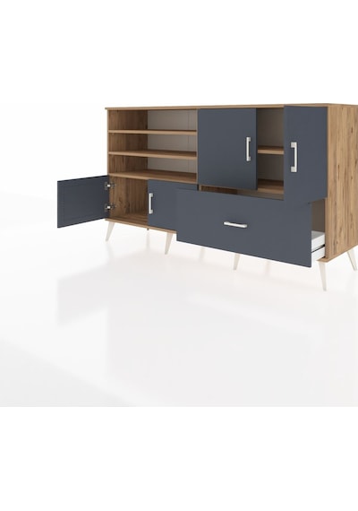 Hyperion Konsol 5 Raflı Tek Çekmeceli 4 Kapaklı 176x44x99 Çam-ant Çam-antrasit