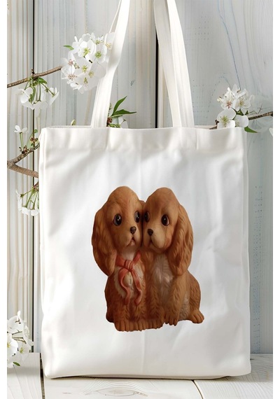 Art Hediye Spaniel Köpek Baskılı Omuz Çanta Kişiye Özel Model 17 Çok Renkli