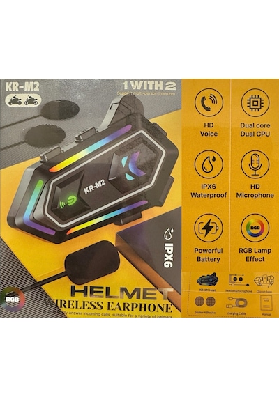 Krm2 Rgb Motosiklet Sürücüleri İçin Ipx6 Özellikli İnterkom Kablosuz Bluetooth Kulaklık