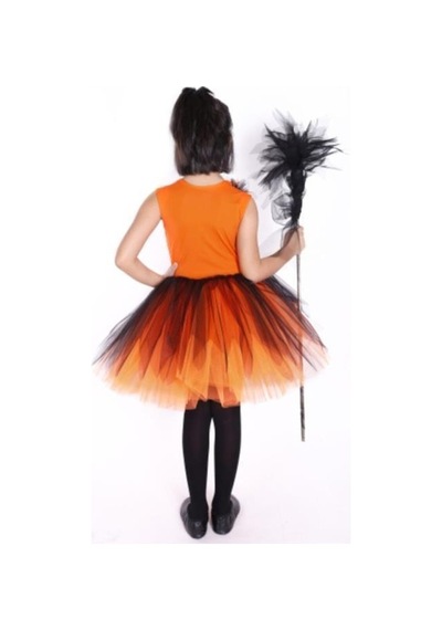 Masho Kids Divo Siyah Turuncu Süpürgeli Cadı Kostümü - Halloween Bayramı