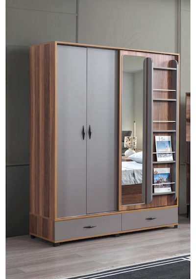 Defne Sürgülü Gardırop Aynalı Çekmeceli 150x60x200