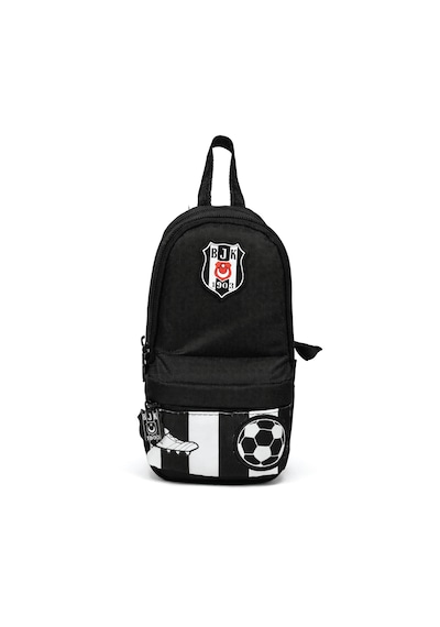 Beşiktaş Lisanslı Çubuklu Desenli Kalemlik - Siyah Çok Bölmeli Dikey Kalem Çantası Siyah - Beyaz