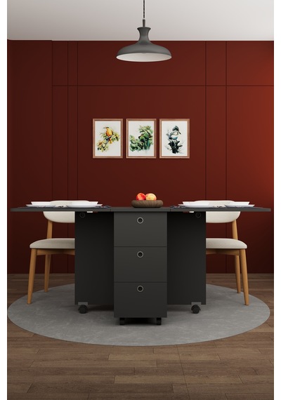 Lüks Katlanır Mutfak Yemek Masası %100 Mdf Pratik Çekmeceli Çalışma Masası Km100 Antrasit Lüks Katlanır Mutfak Yemek Masası %100 Mdf Pratik Çekmeceli Çalışma Masası Km100 Antrasit