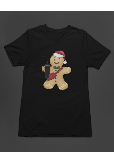 Bumeta Kurabiye Gingerbread Noel Yılbaşı Unisex Tişört T-shirt Siyah
