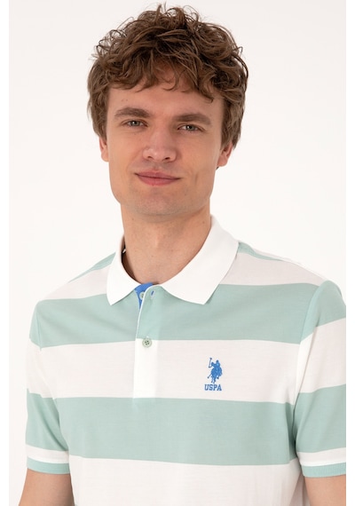 U.S. Polo Assn. Erkek Regular Fit Su Yeşili Polo Yaka Çizgili Tişört 50306827-VR048