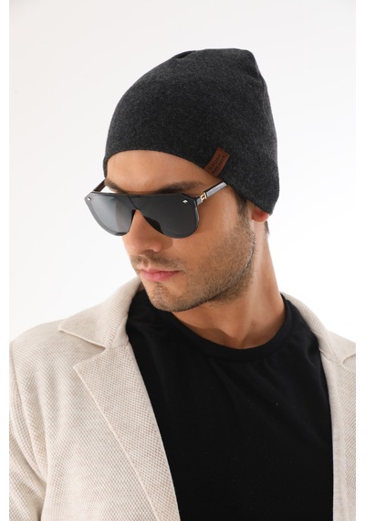 Ritagarcia Unisex Etiket Detaylı Pamuklu Penye Bere Kışlık Mevsimlik Beanie Bere Antrasit