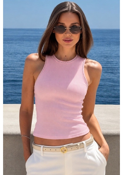 Madmext Pembe Taş Detaylı Fittilli Kadın Atlet Mg2877