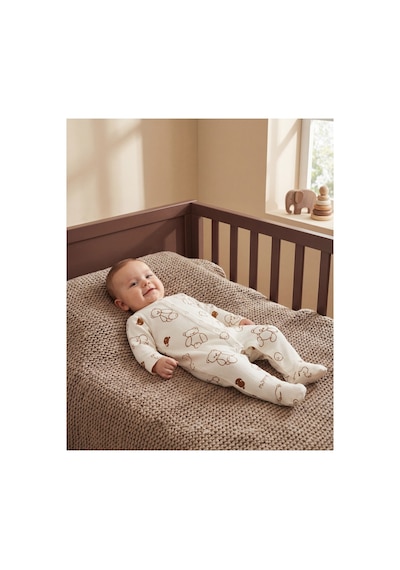 Minory Baby - Patikli Bebek Tulumu Ayıcık Motifli Kahverengi Kahverengi
