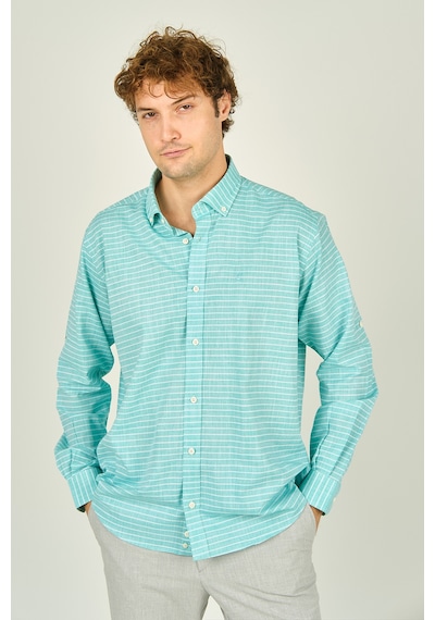 Figs Erkek Slim Fit Çizgili Uzun Kollu %100 Pamuk Gömlek 0015 Mint Mint