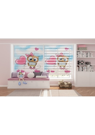 Pembe Baykuş Dijital Baskı Piliseli Zebra Stor Perde