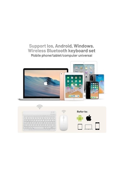 Kablosuz Bluetooth Klavye Ve Mouse Seti Tüm Cihazlarla Uyumlu Beyaz Diğer