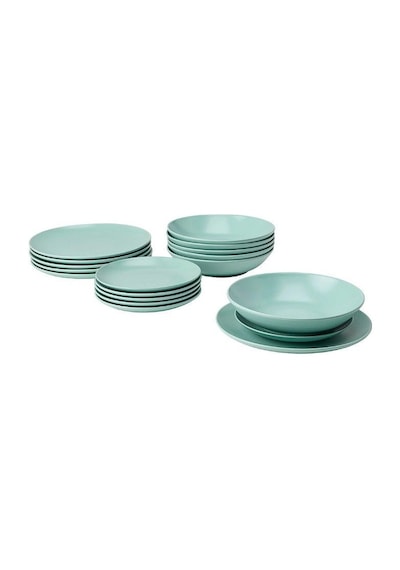 Ikea Fargklar Seramik 6 Kişilik 18 Parça Yemek Takımı 20-26 Cm Turkuaz Yuvarlak