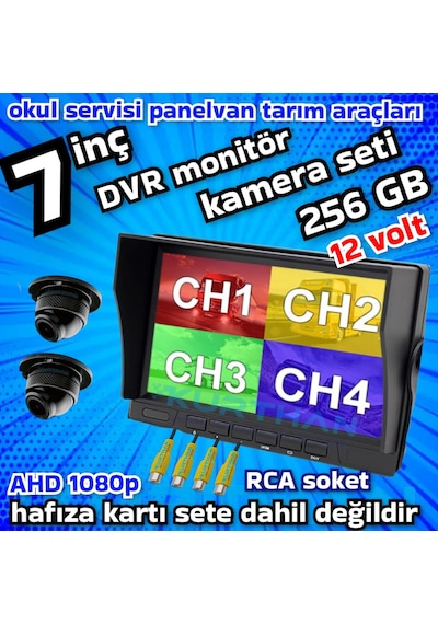 2 Adet 150 Derece Geniş Açı Ultra Mini Ahd Metal Kasa Kamera 7 İnç Dvr Monitör 12 Volt 256 Gb