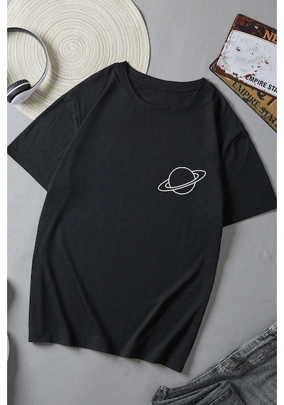 Uyguntarz Unisex Baskılı Oversize T-shirt Siyah2-280912