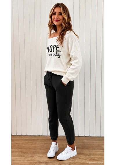 Bhrwear Kadın Tek Omuzdan Açıklı Uzun Kollu Şardonlu Üç Iplik Bluz Ve Pantolon Ikili Takım Renkli Bhrwear Kadın Tek Omuzdan Açıklı Uzun Kollu Şardonlu Üç Iplik Bluz Ve Pantolon Ikili Takım Renkli