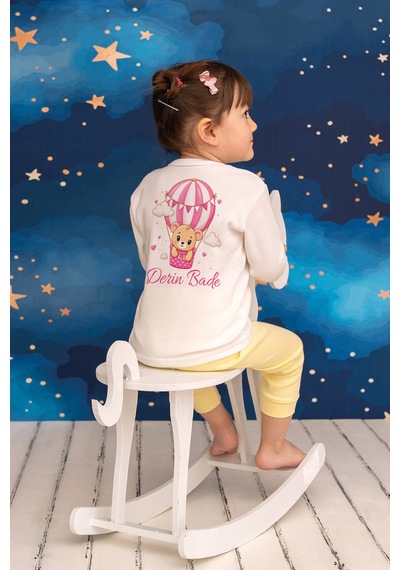 Pia Baby İsimli Kız Çocuk Pijama Takımı %100 Pamuk Penye İsme Özel Baskılı Kişiselleştirilebilir Pijama Seti 20454p14pi Krem