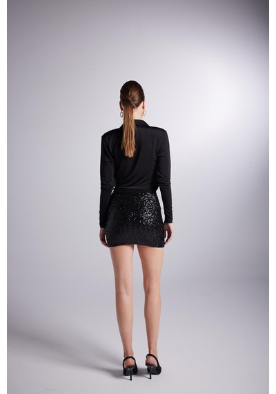 Holly Lolly Degaje Yaka Dekolteli Çıtçıtlı Taylor Bodysuit Siyah