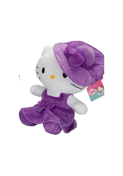 Peluş Hello Kitty Mor Şapkalı Elbiseli Fiyonklu Büyük Boy 50 Cm Pelüş