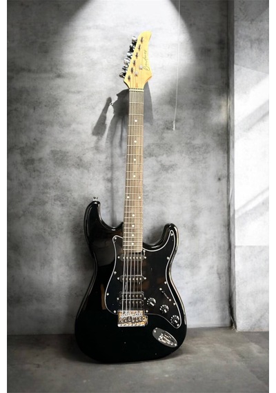 Siyah Hss Elektro Gitar Seti Mini Şajlı Bluetooth Distorsion+reverb Li Amfi Kılıf Askı Pena Kablo