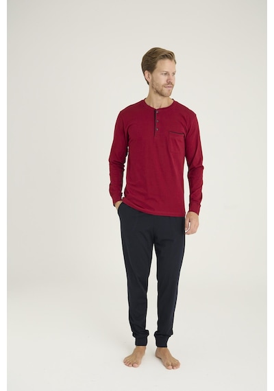 Kly Erkek Midi Yaka Uzun Kollu Pijama Takımı Bordo