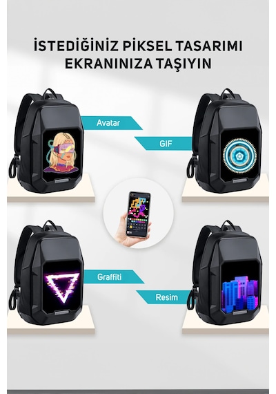 Divoom Pixoo Cyberbag Siyah Piksel Led Ekranlı Sırt Çantası Siyah