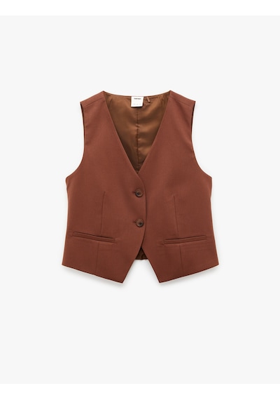 Koton Regular Fit V Yaka Blazer Yelek Kahverengi 6sak20031pw Kahve