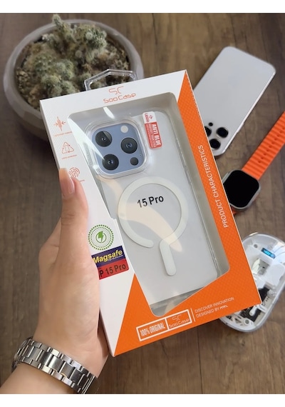 Apple iPhone 15 Pro Magsafe Uyumlu Silikon Kılıf Soocase661 Şeffaf