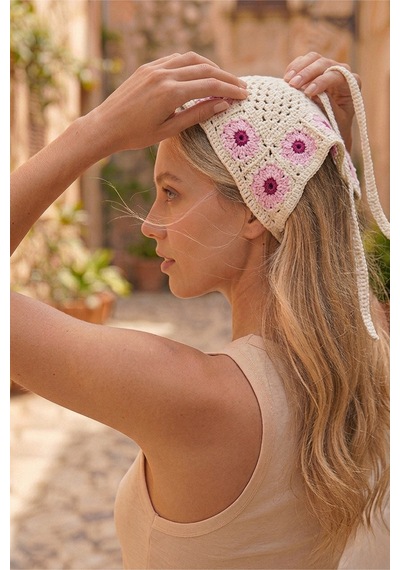 Kadın File Örgü Bandana Yazlık Delikli Triko Saç Bandanası Plaj Uyumlu Pembe - 887934722 Pembe