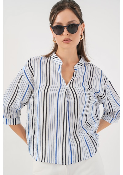 Bigdart Kadın Çizgili Oversize Bluz 967 - Lacivert