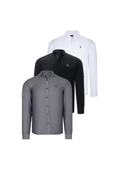 Üçlü Set G674 Dewberry Erkek Gömlek-siyah-beyaz-füme Siyah-beyaz-füme