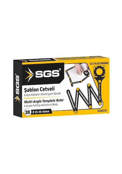 Sgs 6 Açılı Katlanır Pozisyon Şablon Cetveli 3x 25-40-45 Mm.