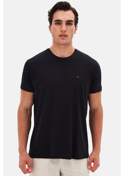 D's Damat Ds Damat Regular Fit Siyah Düz Nakışlı %100 Pamuk T-shirt 4hc140632006m Siyah