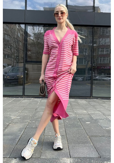 Madmext Pembe Düğmeli Triko Kadın Elbise Mg1648-pembe Pembe