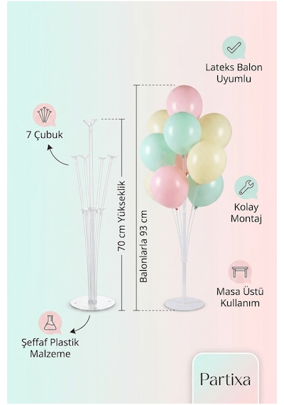 Papatya Mat Krem Retro Balon Stand Seti Şeffaf 7 Li Stand + Papatya Folyo Balon + 7 Lateks Balon