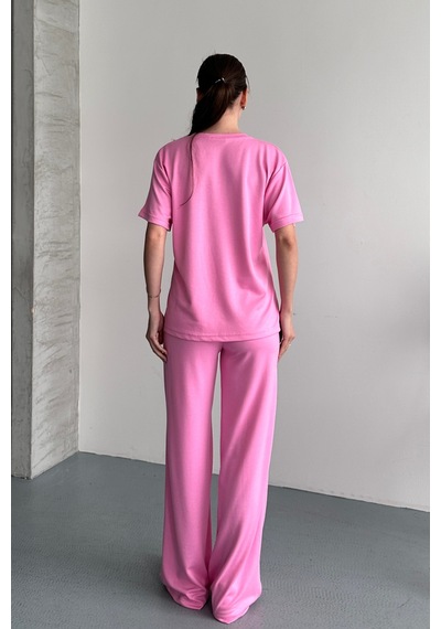 Balenbi Kadın Modal Kumaş Yarım Kollu V Yaka Eşofman Takımı 1209 Pembe