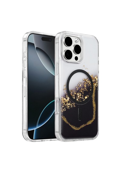 Onegif Apple İphone 16 Pro Max Lotus Simli Magsafe Kapak - Siyah Diğer