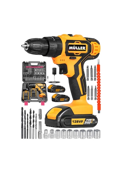 Pro Müller 1800 Power Shar Çelik Şanzıman Bakır Sargılı Çift Akülü Matkap Vidalama Seti
