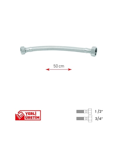 Paslanmaz Çelik Flex Hortum 1/2 - 3/4 Kombi Ve Tesisat Bağlantı Hortumu 50 Cm Çok Renkli Diğer