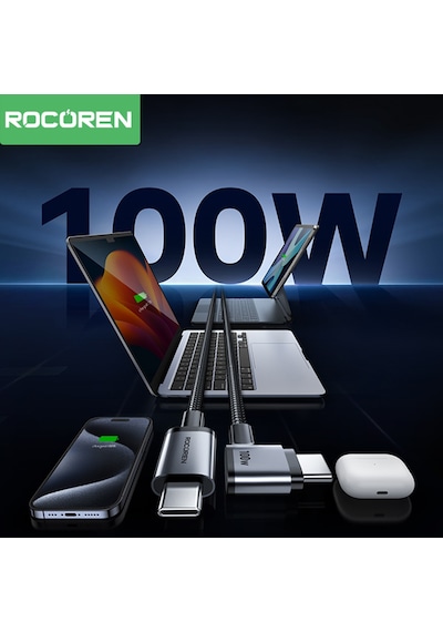 Rocoren 100w Type-c To Type-c 90 Örgülü Pd Hızlı Şarj Ve Data Kablosu 1 Metre