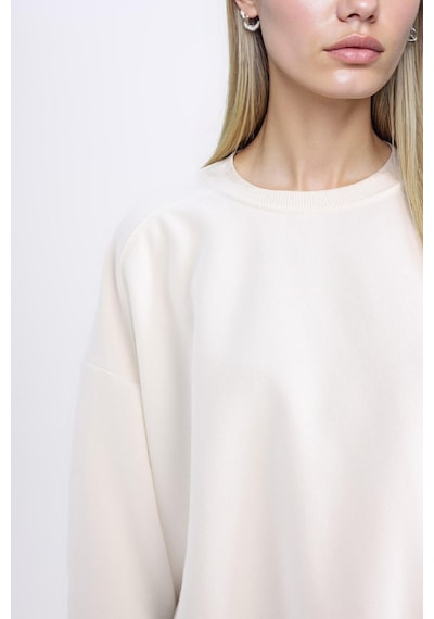 Defacto Oversize Geniş Kalıp Bisiklet Yaka Basic Düz Kalın Sweatshirt D9022axns Beyaz