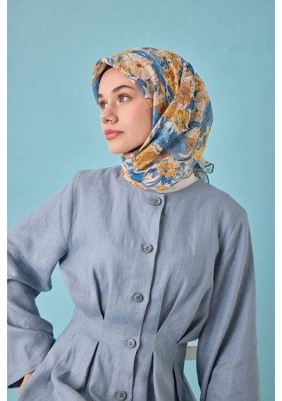 Silk Home Soft Eşarp 73088-28 Krem, Turuncu, İndigo, Sarı, Bebe Mavi