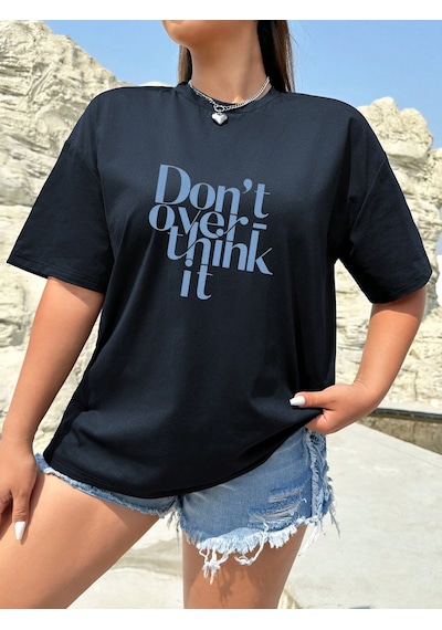 Unisex Dont Over Think Baskılı Tasarım Lacivert
