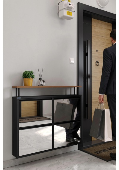 Ceha Tablalı 4'lü Metal Ayakkabılık - Siyah/aynalı K.AYK-2.4/A/AC/P9005