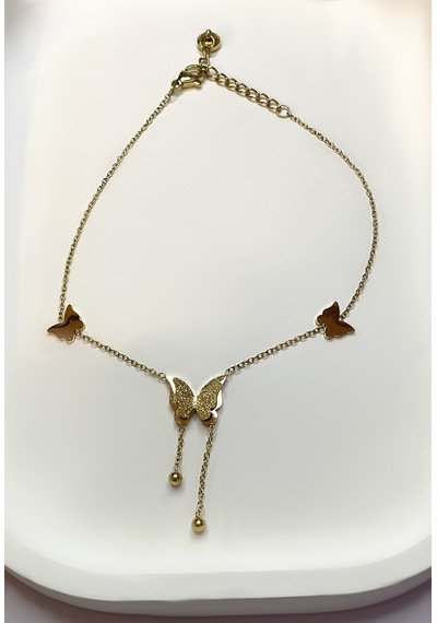 Kadın Kelebek Model Gold Renk Çelik Halhal
