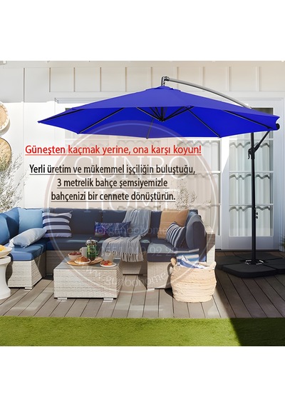 Gunbo Home 3 Mt 8 Kaburga Full Demir 21 Kg Mavi Bahçe Şemsiyes
